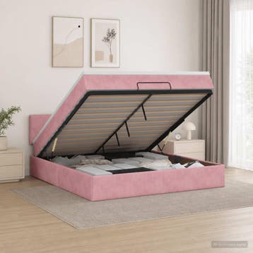 vidaXL Ottoman Bed met Matrassen en LED Roze 140 x 190 cm, Verzenden, Nieuw, Stof