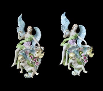 Capodimonte - Beeldje - Engel met putto en vogel - 38 cm (2), Antiek en Kunst