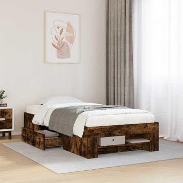 vidaXL Bedframe met opslag Gerookt eiken 80 x 200 cm Bewerkt, Verzenden, Nieuw, Bruin, Hout