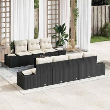 vidaXL Tuin Sofa Set 8 st Zwart en Crème poly rattan, Verzenden, Nieuw, Rotan, 8 zitplaatsen