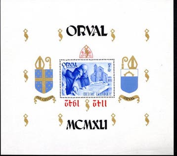 België 1942 - Orval blokmet kopstaande Gotische opdruk-, Gestempeld