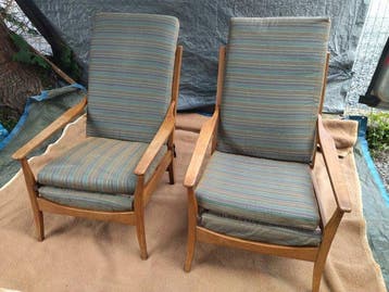 Fauteuil - Hout, Staal, Textiel - Een paar fauteuils