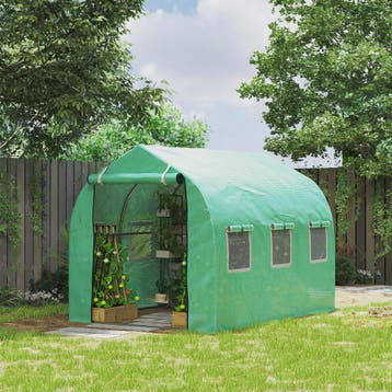Outsunny Tunnel Kas 5,75 m² - Groen - Met Deur & 6 Rolramen, Tuin en Terras, Verzenden, Nieuw