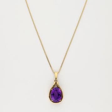 Ketting met hanger - 14 karaat Geel goud Amethist, Sieraden, Tassen en Uiterlijk, Antieke sieraden