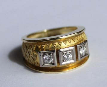 Ring - 14 karaat Geel goud - 0.30ct. tw. Diamant, Sieraden, Tassen en Uiterlijk, Nieuw