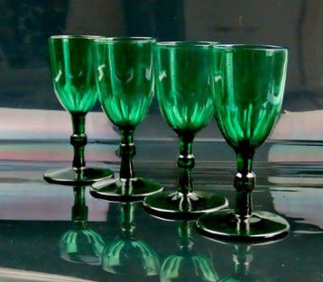 Engelse Bristol groene geslepen glazen - Wijnglas (4) - Glas
