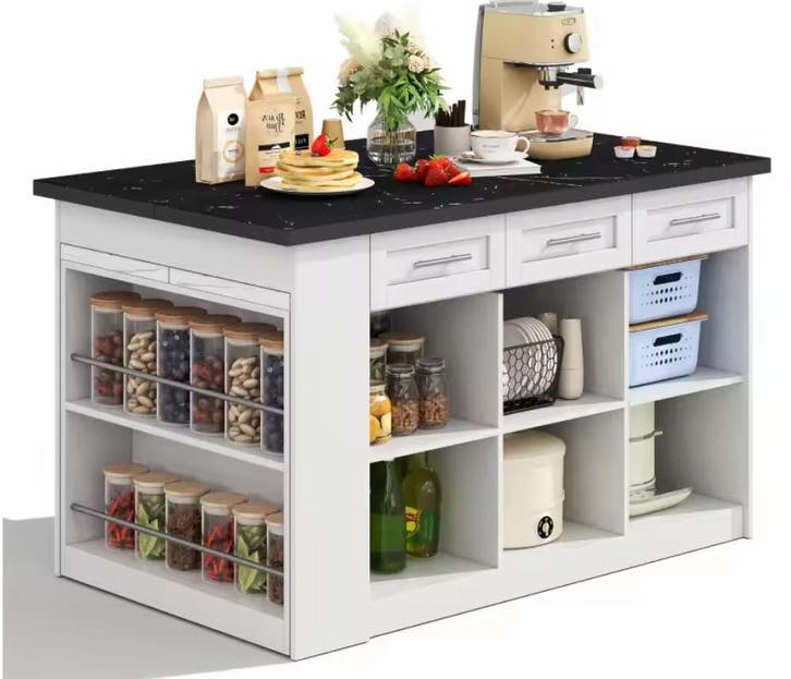 Keukeneiland met Uittrekbare Tafel – Marmerlook, 150 cm, Huis en Inrichting, Keuken | Keukenelementen, Nieuw, Verzenden