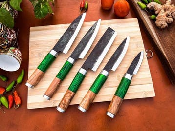 Keukenmes - Kitchen knife set - 758 - Staal, Hout,