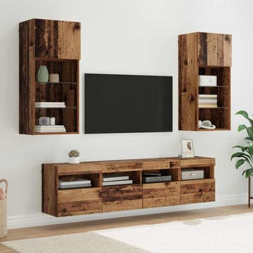vidaXL TV Wand Eenheden met LED 5 st Oud Hout Bewerkt hout, Minder dan 50 cm, Verzenden, Nieuw, Minder dan 100 cm