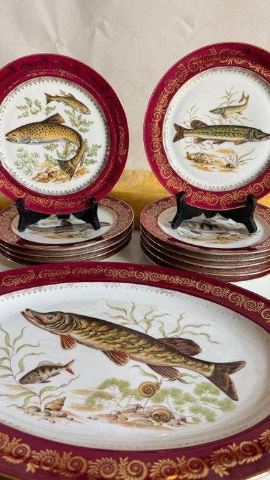 Ulim Limoges - Tafelservies (12) - Porselein, Verguld -, Antiek en Kunst, Antiek | Meubels | Tafels
