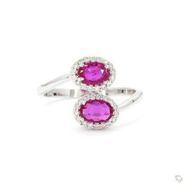 Ring - 14 karaat Witgoud - 1.28ct. tw. Robijn - Diamant, Nieuw