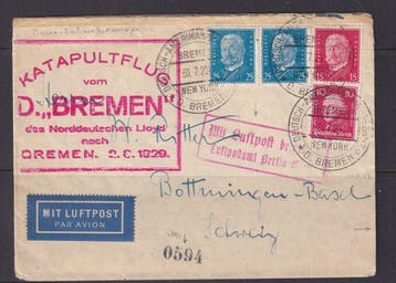 Duitse Rijk 1929 - Officiële envelope, gekatapulteerd vanuit, Gestempeld