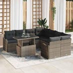 vidaXL Tuin Sofa Set met kussen 9 pcs Grijs Poly riet, Verzenden, Nieuw, Rotan