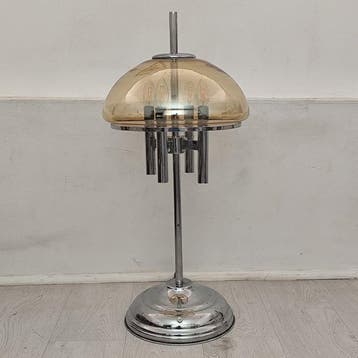 Bureaulamp - Verchroomd, Glas, Metaal - Vintage Tafellamp