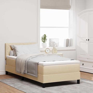vidaXL Boxspring bed met LED-stripverlichting Crème 90 x 190, Eenpersoons, Verzenden, Nieuw, Crème