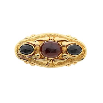 Vintage gouden broche met granaat, Sieraden, Tassen en Uiterlijk, Broches, Gebruikt, Ophalen of Verzenden, Met edelsteen, Goud