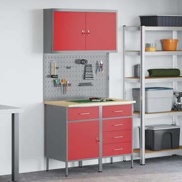 vidaXL Werk kast met lade met slot 5 st Rood Engineered hout, Doe-het-zelf en Verbouw, Gereedschapskisten, Verzenden, Nieuw