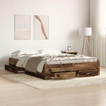 vidaXL Bedframe met lade met opslag Oud Hout 135 x 190 cm, Bruin, Verzenden, Nieuw, Twijfelaar