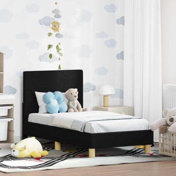 vidaXL Peuterbedframe met hoofdbord Zwart 70 x 140 cm Stof, Verzenden, Nieuw, Zwart, Stof
