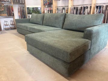 Linteloo loungebank 330 cm – opnieuw gestoffeerd – mosgroen, Ophalen of Verzenden, Zo goed als nieuw