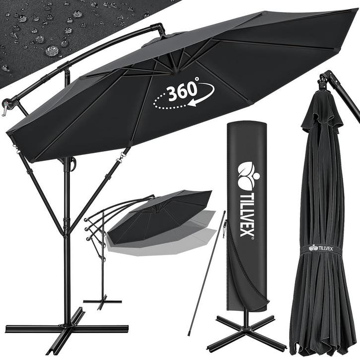 Zweefparasol - Tuinparasol - Parasol 300 cm - Met voet - Met, Tuin en Terras, Parasols, Zo goed als nieuw, Verzenden