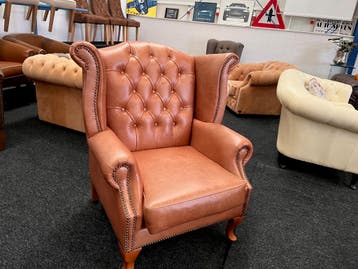 Chesterfield Maarssen Bruin Leren Chesterfield King Fauteuil, Huis en Inrichting, Fauteuils, Ophalen, Zo goed als nieuw, Leer
