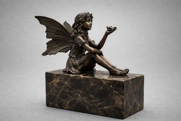 Beeld, Bronzen fee op marmeren sokkel - 17 cm - Brons,