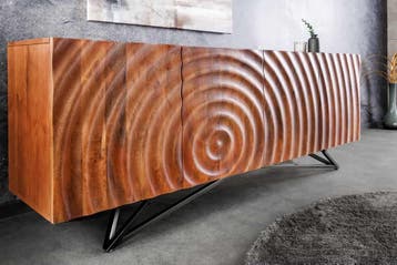 Design dressoir ZEN 180cm bruin mangohout met 3D, Ophalen of Verzenden, Nieuw