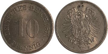 Duitsland 10 Pfennig 1875 H prfr/stgl ! ein dunkler Fleck, Verzenden