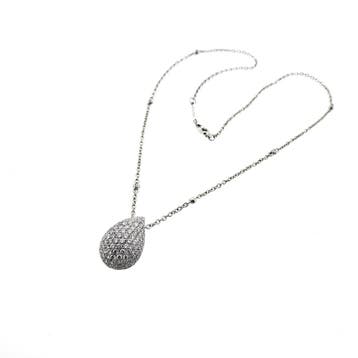 Witgouden ketting met vaste hanger en diamanten; ca. 2,10..., Gebruikt, Ophalen of Verzenden, Met edelsteen, Goud