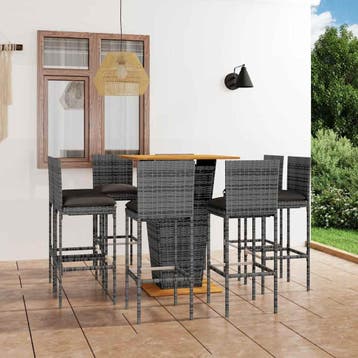 vidaXL 9-delige Tuinbarset met kussens poly rattan grijs, Verzenden, Nieuw, 8 zitplaatsen
