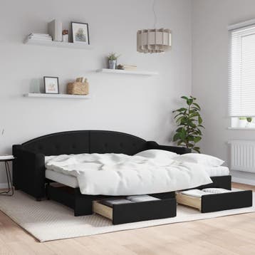 vidaXL Slaapbank met onderschuifbed en lades 90x190 cm stof, Huis en Inrichting, Slaapkamer | Bedden, 90 cm, Eenpersoons, Verzenden