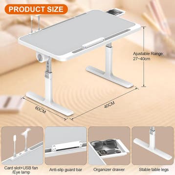 Laptoptafel - Bijzettafel - Verstelbaar - 60x40 cm - Grijs •, Verzenden, Zo goed als nieuw