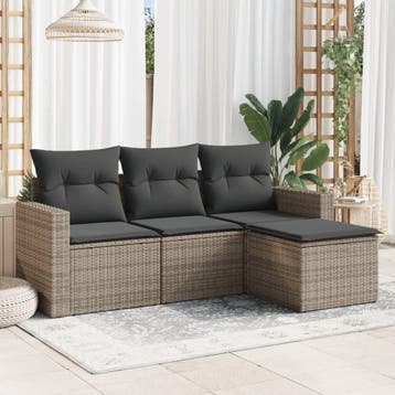 vidaXL 4-delige Loungeset met kussens poly rattan grijs, Verzenden, Nieuw, Loungeset