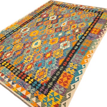 Kelim tapijt Afghan perzisch 300x213 wollen vloerkleed, Blauw, 200 cm of meer,  Perzisch tapijt kelim killim wollen vloerkleed handgeknoopt 