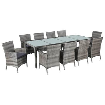 vidaXL 11-delige Tuinset met kussens poly rattan grijs, Verzenden, Nieuw, Meer dan 8 zitplaatsen, Tuinset