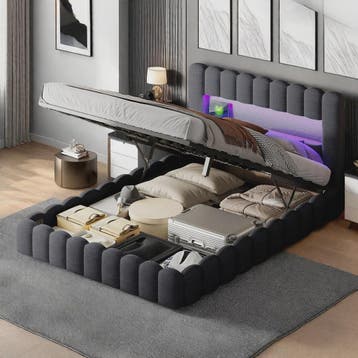 Luxe Gestoffeerd Bed met LED, USB & Opbergruimte - 140/160/1, Huis en Inrichting, Slaapkamer | Bedden, Verzenden, Nieuw