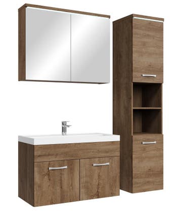 Badkamermeubel Set Paso 80 x 40 cm Bruin Eiken Badmeubel, Verzenden, Nieuw, Wastafelkast