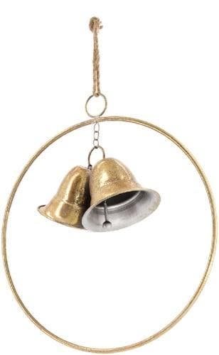 Metalen ring met 2 bellen oud goud whitewash 38x12 cm per, Ophalen of Verzenden, Nieuw