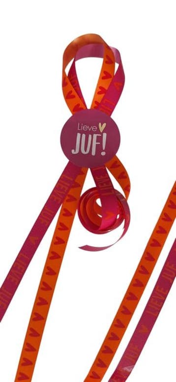 2x 5 m Sierlint Lieve juf / hartje oranje roze - krullint..., Diversen, Ophalen of Verzenden, Nieuw