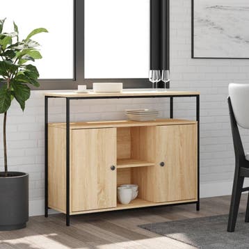 vidaXL Dressoir Sonoma Eiken 100x35x80 cm Bewerkt Hout, Verzenden, Nieuw, Overige houtsoorten, Minder dan 50 cm