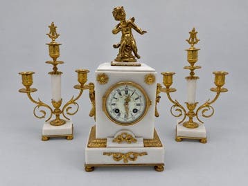 Klok (3) - Brons, Glas, Carrera Marmer - 1850-1900 - Klok
