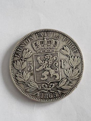 België. Leopold I. 5 Francs 1865
