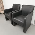 Zwarte lederen fauteuil - verrijdbaar (alleen per set), Huis en Inrichting, Fauteuils, Ophalen of Verzenden, Nieuw
