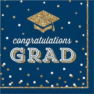 Servetten ’Congratulations Grad’ Blauw Glitter (16st), Ophalen of Verzenden, Nieuw