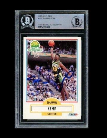 1990 Fleer - Shawn Kemp rookie-kaart met handtekening -, Nieuw