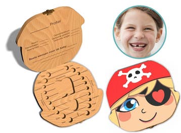 Tandendoosje met naam - Piraat meid - Hout, Verzenden, Nieuw