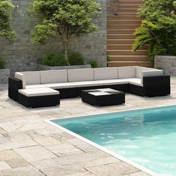 vidaXL 8-delige Loungeset met kussens poly rattan zwart, Tuin en Terras, Verzenden, Nieuw, 8 zitplaatsen, Loungeset