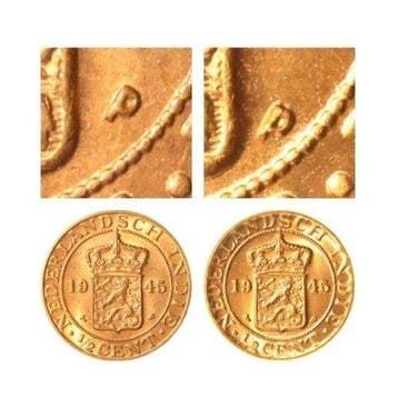 Nederlands-Indië. 1/2 Cent 1945 PP beide varianten Hoge en, Postzegels en Munten, Munten | Nederland