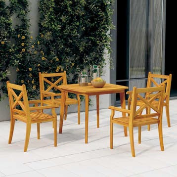 vidaXL 5-delige Tuinset massief acaciahout, Tuin en Terras, 4 zitplaatsen, Nieuw, Tuinset, Verzenden